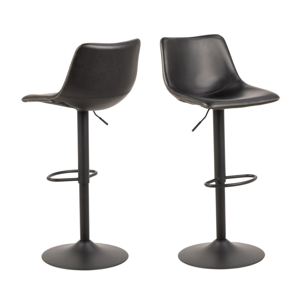 HOCKER höhenverstellbar aus Kunstleder und Metall H61-83cm - Anartia - Schwarz - Schwarz, Naturmaterialien (47/110/51cm) - Drawer