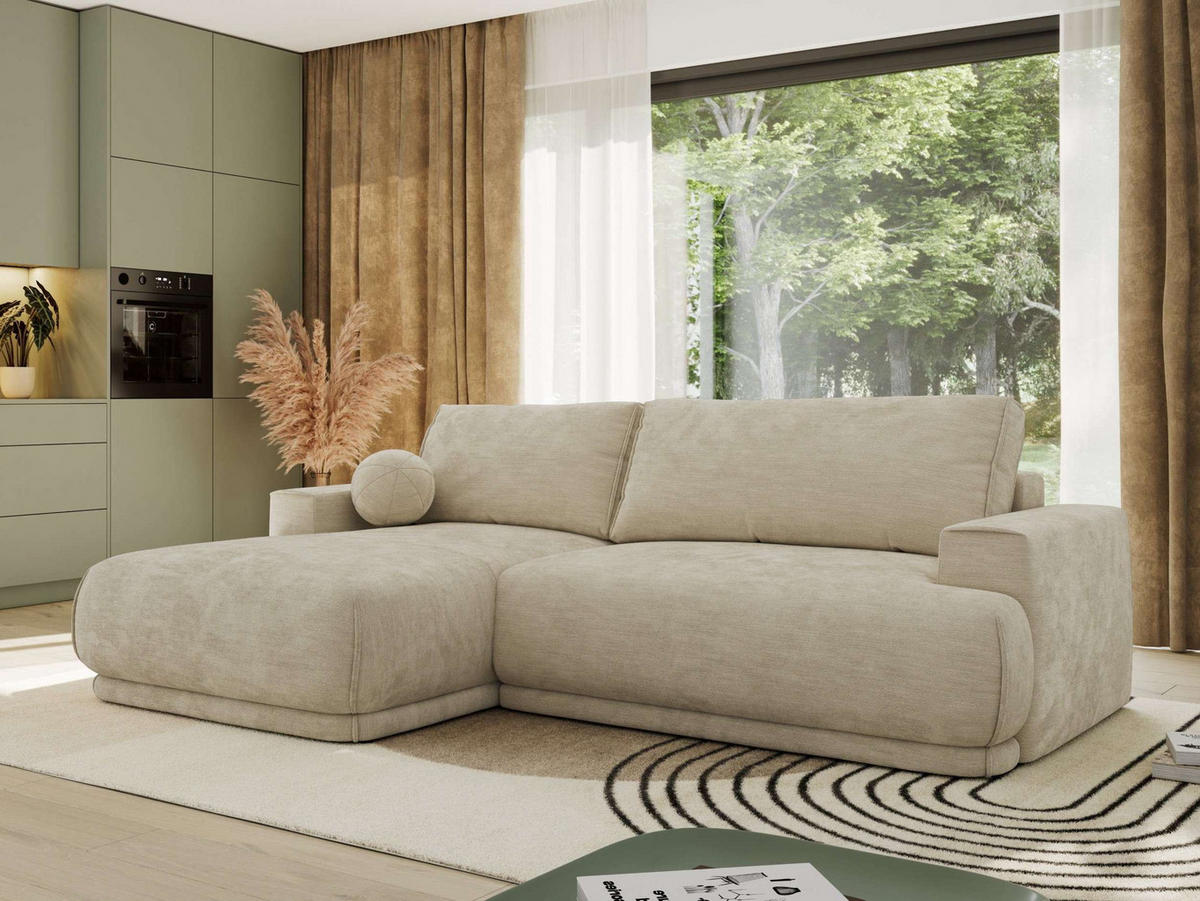 ECKSCHLAFSOFA RINA L Beige Schenille glatt - links - Beige/Schwarz, Kunststoff/Textil (267/170cm) - MKS