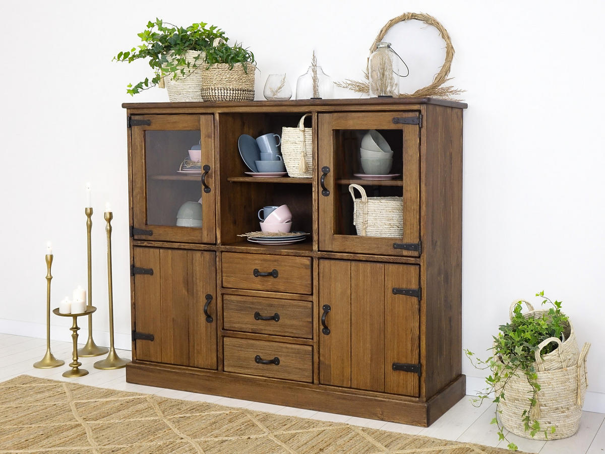 BUFFET aus Massivholz Rustyk - Dunkelbraun/Schwarz, Holz (152/129/46cm) - Seart