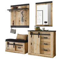 GARDEROBE Komplett-Set 5-tlg. Used Wood Vintage, mit Schiebetüren und Soft-Close - Anthrazit/Schwarz, Holzwerkstoff/Metall (206/200/43cm) - Furn.Design