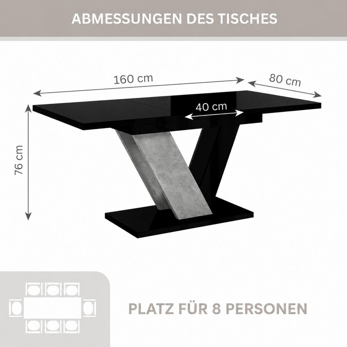 ESSTISCH Ausziehbar 120-160 cm Schwarz glänzend - Schwarz Hochglanz, Holzwerkstoff (160/80/75cm) - Home Collective
