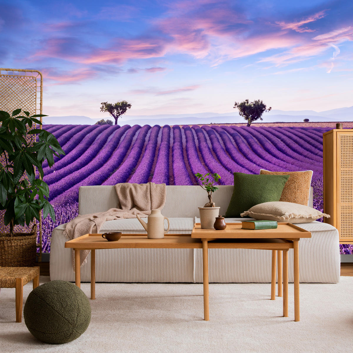 FOTOTAPETE für Küche Lavendelfeld Lila Natur Sträucher 500x350 - Blau/Violett, Papier (500/350cm) - Muralo