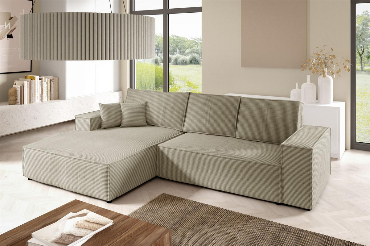ECKSOFA Corunia In Poso - Beige, Holzwerkstoff/Textil (294/185cm) - Fun Möbel