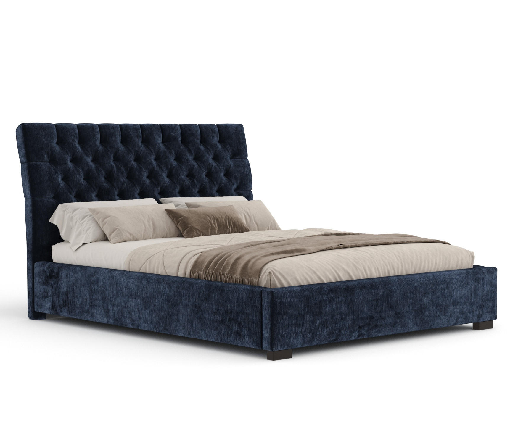 POLSTERBETT Vezzola Marineblau 180/200 cm im Chenille-Stoff - Schwarz/Naturfarben, Holz/Holzwerkstoff (180/200cm) - Maison de Reve