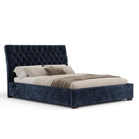 POLSTERBETT Vezzola Marineblau 180/200 cm im Chenille-Stoff - Schwarz/Naturfarben, Holz/Holzwerkstoff (180/200cm) - Maison de Reve
