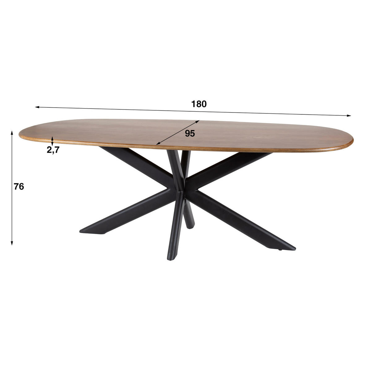 ESSTISCH CLIFF SABBIA Braun Dänisch-Ovaler Massivholztisch Mango mit Ovalrohr-Gestell - Sandfarben, Holz (180/95/76cm) - alesvelt