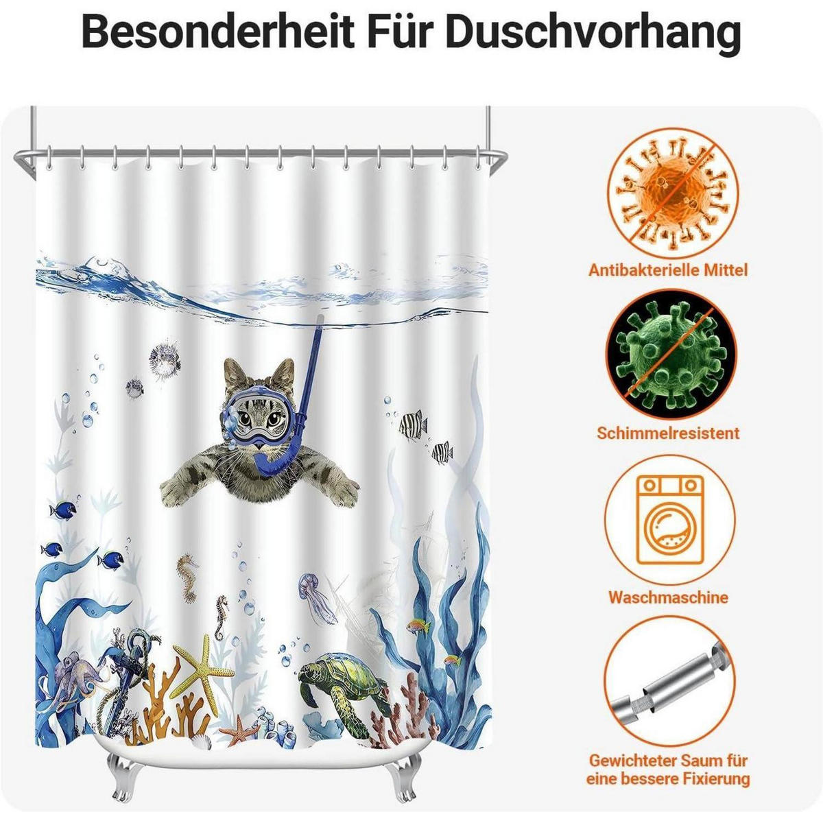 DUSCHVORHANG Katzenschwimmen 180 x 180 cm Polyester Wasserabweisend - Multicolor, Textil (180/180cm)