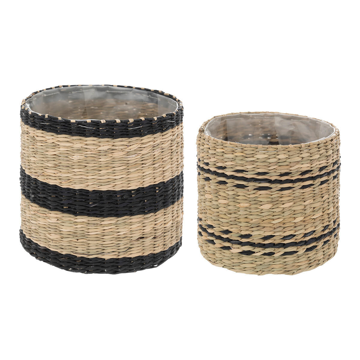BLUMENTOPF-SET Geflochten, Stroh 2er-Set - Braun, Naturmaterialien (16/15/16cm) - Atmosphera Createur d´interieur