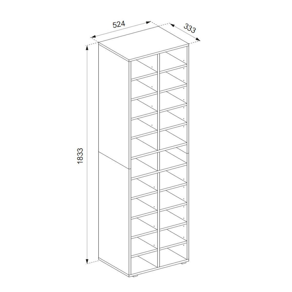 SCHUHSCHRANK Paris Sonoma 52.4 x 183.3 cm 22 Fächer - Sonoma Eiche, Holzwerkstoff (52.4/183.3/33.3cm) - Vicco