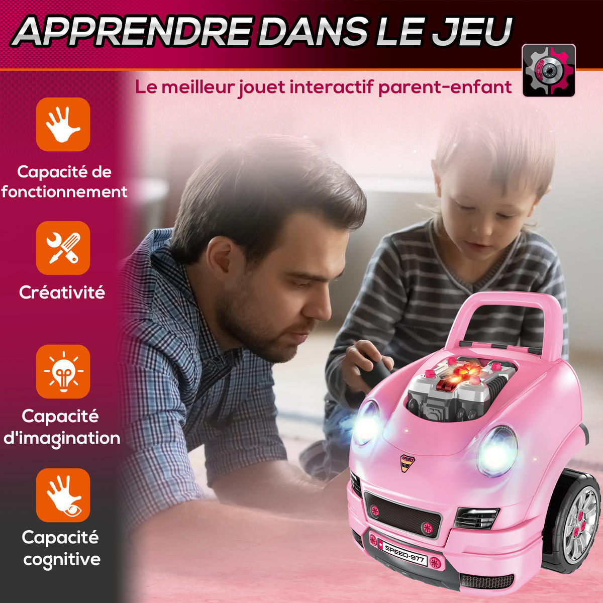 SPIELZEUG-LKW DE-18727 2-in-1 Mechaniker-Set mit Licht & Sound Rosa - Pink, Kunststoff (99.06/119.38/101.6cm) - ComfortXL