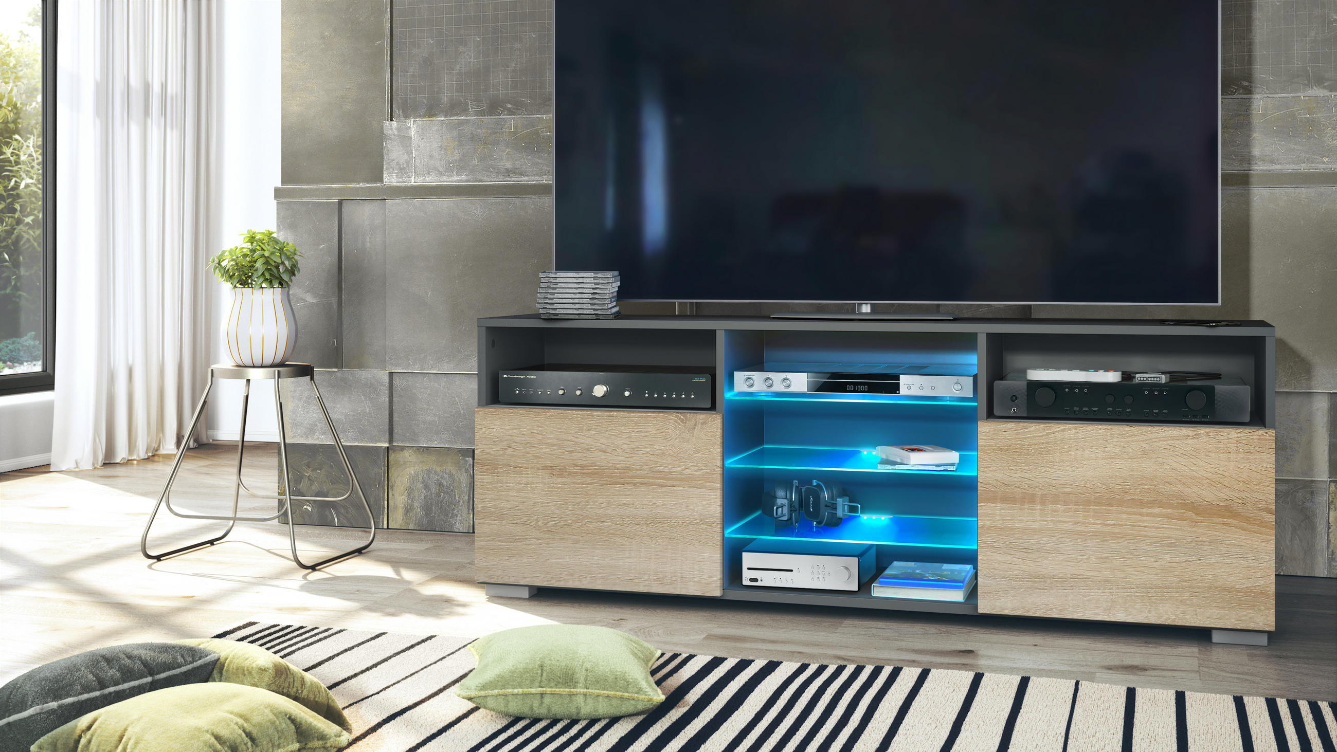 LOWBOARD Granada Front in Eiche sägerau - Eiche San Remo, Holzwerkstoff (146/54/35cm) - Vladon