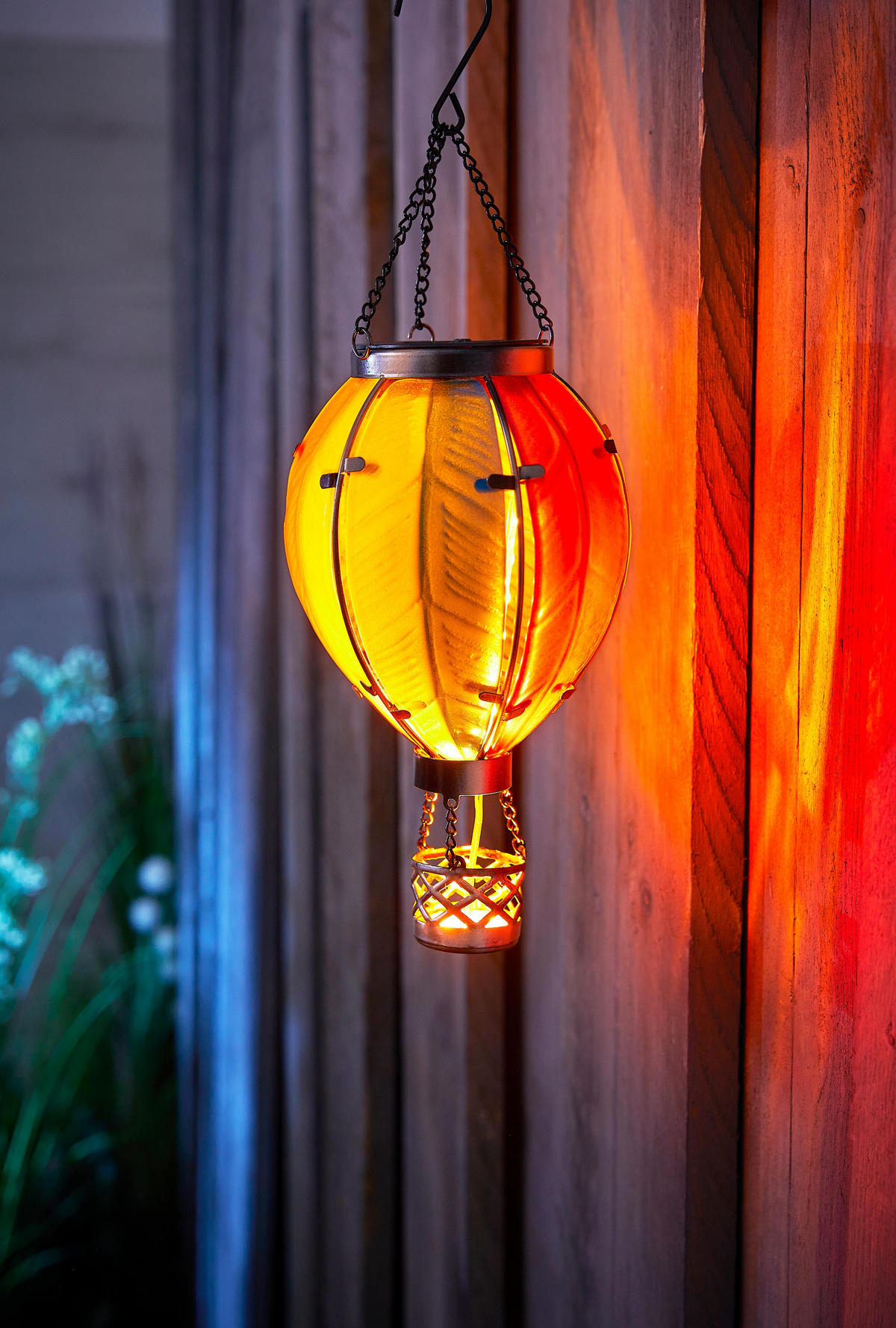 LED-SOLAR-LATERNE - Heißluftballon Design aus buntem Echtglas für Garten und Außenbereich, mit Solarpanel, 1er-Set - Weiß, Metall (13/37.3/13cm) - Northpoint