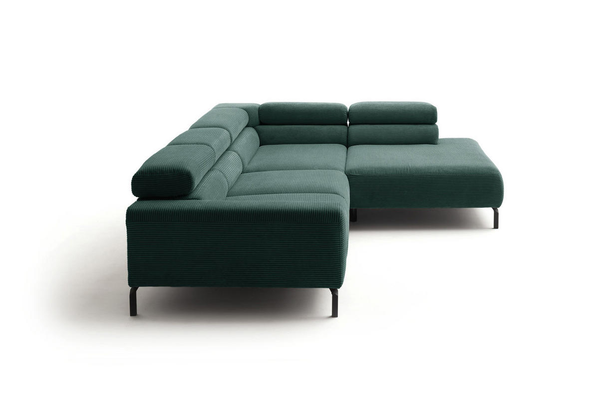 ECKSOFA MIT MOTORISCHEM SITZVORZUG DELIA Smaragdgrün Cord - Smaragdgrün/Schwarz, Textil/Metall (312/219cm) - KAWOLA