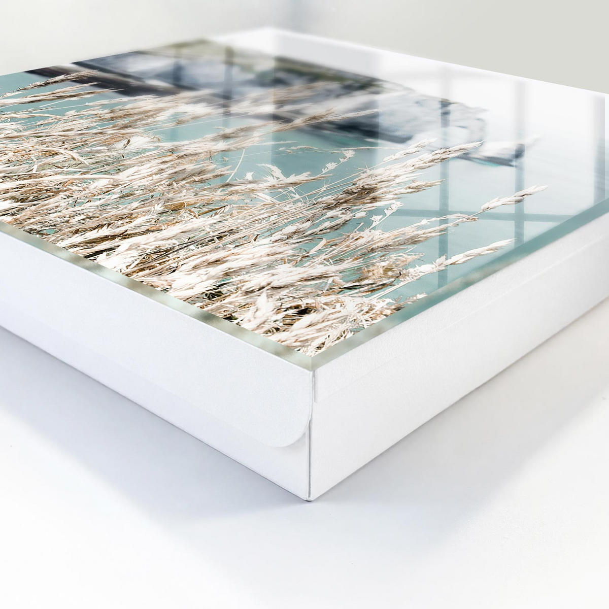 SCHLÜSSELBOX Weiß 30x30 cm – Türöffnung nach rechts - Klippen und Gräser - Beige, Metall (30/30/5cm) - TULUP