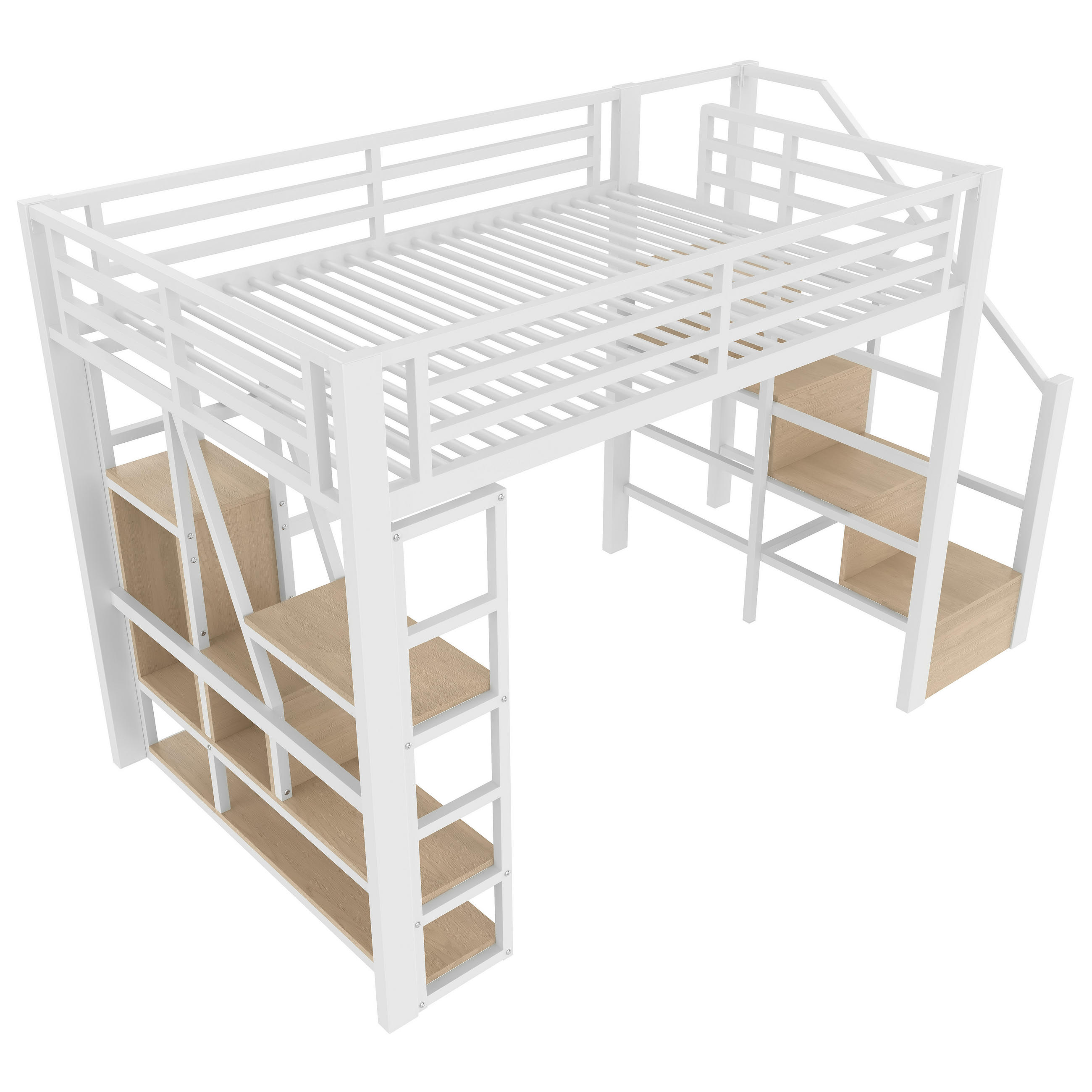 HOCHBETT 140/200 cm DE-04537, mit LED, Ablagefach und integrierten Stufen in Weiß - Weiß, Holzwerkstoff/Metall (140/200cm) - ComfortXL