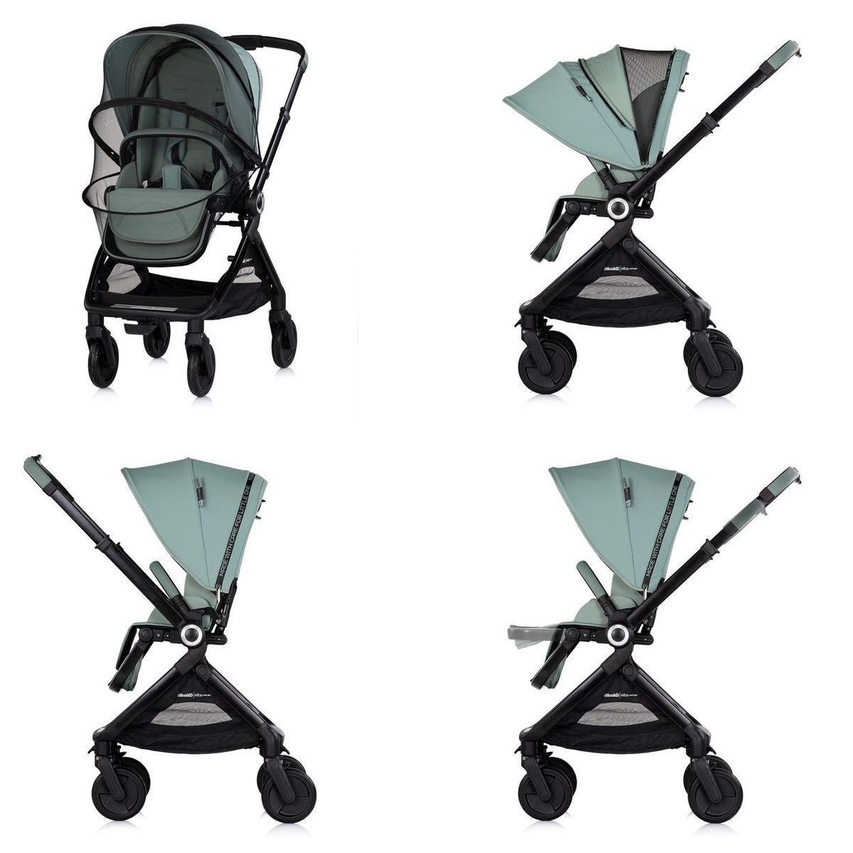 KINDERWAGEN Elite 2 in 1 next GEN grün Tasche klappbar Fußsack Moskitonetz grün - Grün, Metall (69/49/112cm) - Chipolino