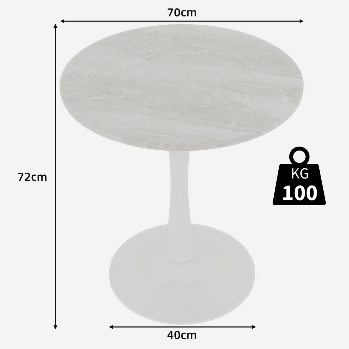 COUCHTISCH 70/70/72 cm Weiß runde Tischplatte aus Kunstmarmor im minimalistischen Design - Weiß, Stein (70/70/72cm) - OKWISH