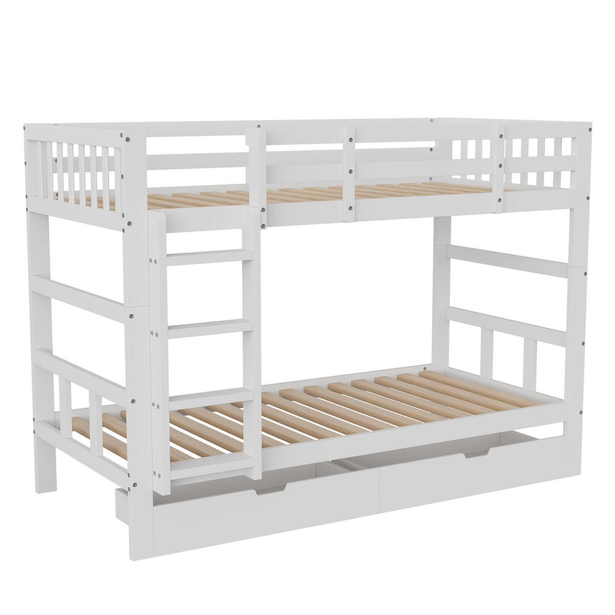 ETAGENBETT 90x200 cm, Schubladen, Weiß - Weiß, Holz