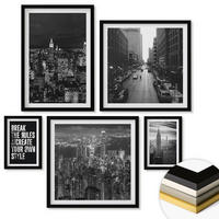WANDBILDER 5er-Set - 50x50 cm & 20x30 cm & 40x60 cm Schwarzer Rahmen - Inspiration für Schwarz-Weiß-Darstellungen von Stadtstraßen - Schwarz, Kunststoff (40/60cm) - ArtPrintCave