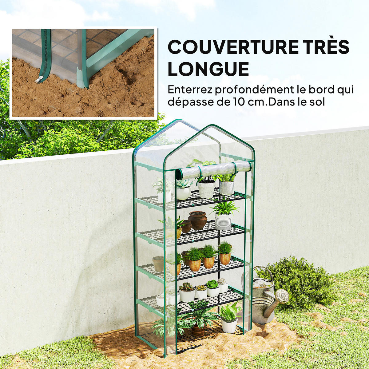 GEWÄCHSHAUS DE-12065 5 Etagen mit Rolltür Transparent - Transparent, Kunststoff (49/193/90cm) - ComfortXL