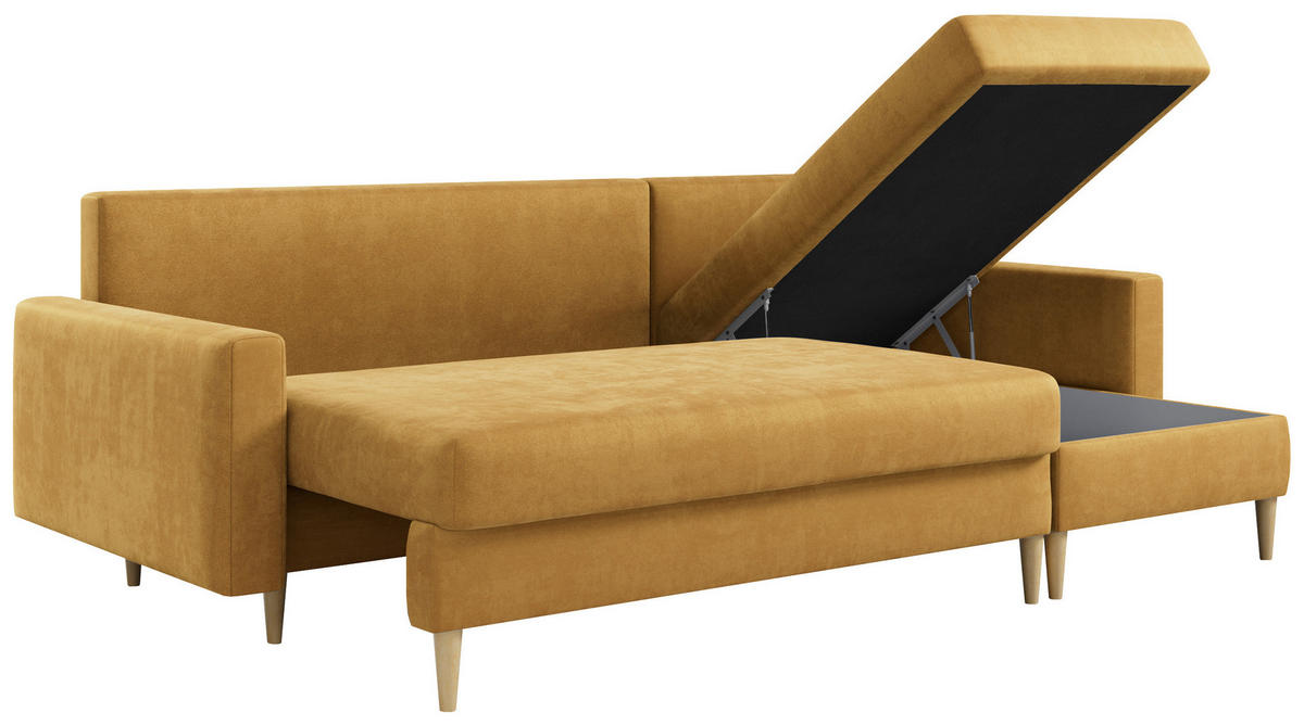 ECKSOFA Lang Velvet Gelb - Gelb/Braun, Holz/Textil (220/140cm) - MKS