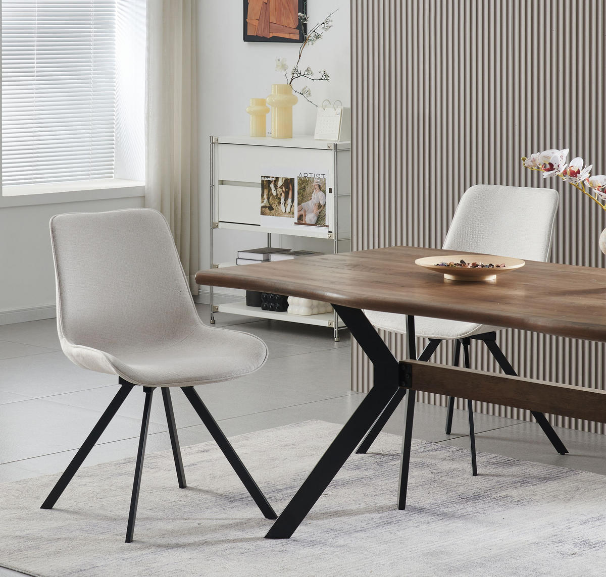 DREHSTUHL 2er Set Rio Stühle in Creme - gemütliches Design - B/H/T: 52x85x61 cm - Creme, Textil (61/85/52cm)