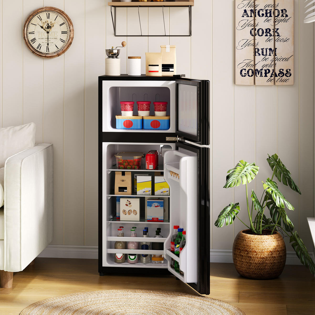 MINIKUHLSCHRANK 44.5/42.5/102 cm Schwarz 92L mit LED-Beleuchtung - Schwarz, Metall (44.5/102/42.5cm) - Oxeza