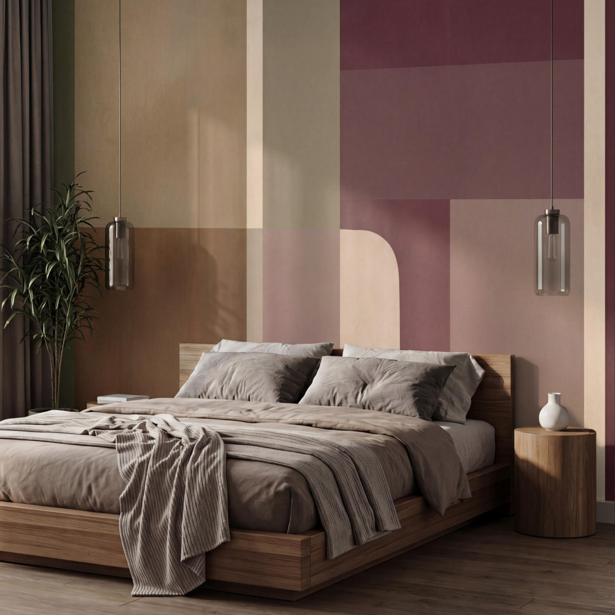 TAPETE - Unis - Abstrakt - Bordeaux - Linien - 450x300 cm - Multicolor, Papier (450/300cm) - OnlyWow