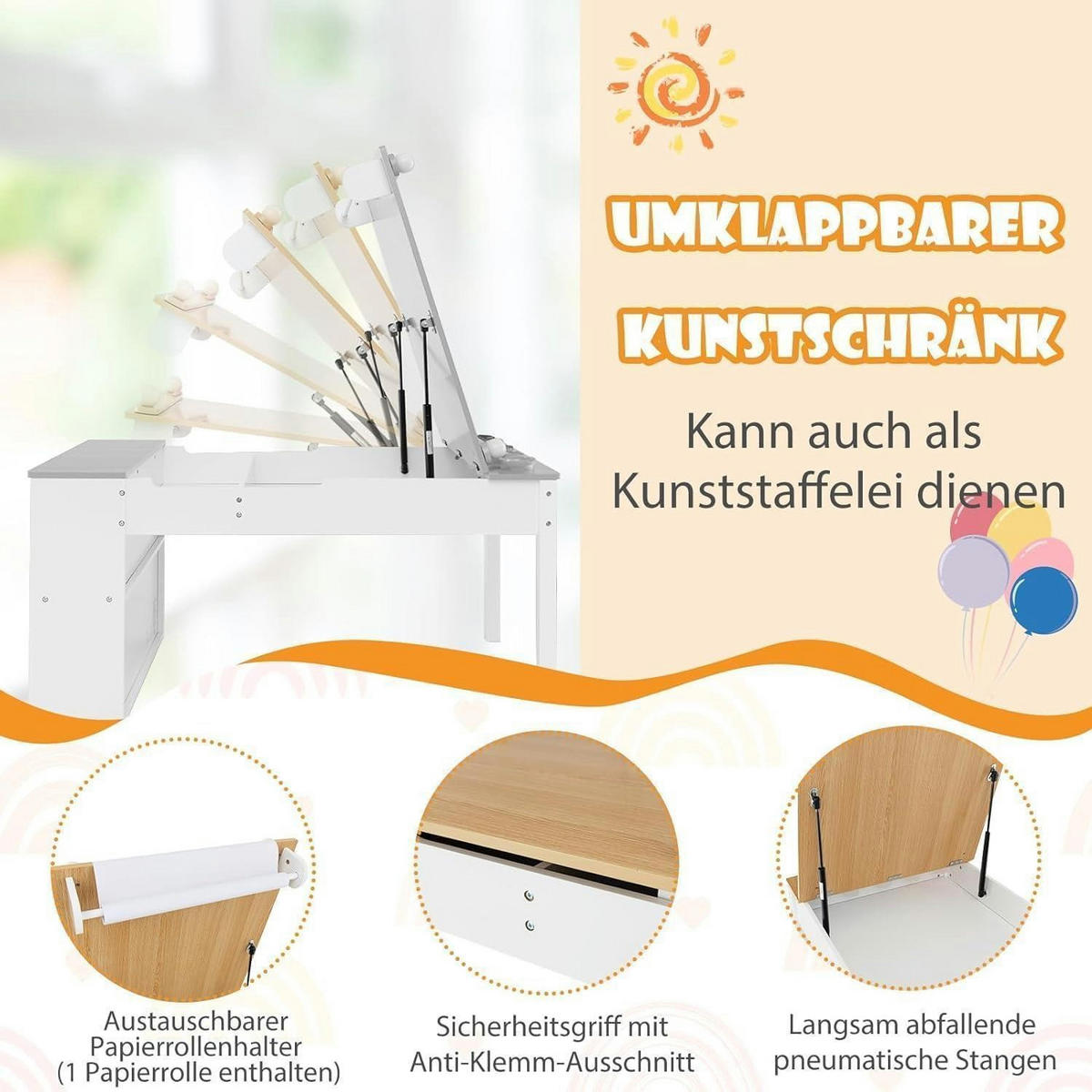 KINDERTISCH mit 2 Stühlen 3-teiliges Set Natur mit 2 Ablagen - Multicolor, Holzwerkstoff (60/55/109cm)