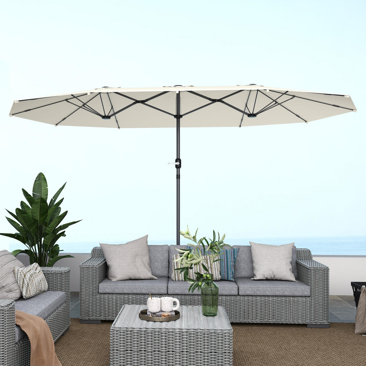 DOPPELSONNENSCHIRM 436 x 260 cm - Beige, Metall (260/436cm) - Outsunny