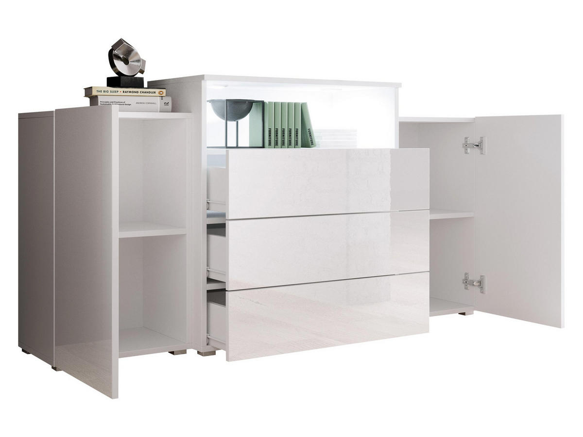 SIDEBOARD Urban III - weißer LED Beleuchtung - Weiß Hochglanz/Alufarben, Holzwerkstoff/Kunststoff (150/81/39cm) - MIRJAN24