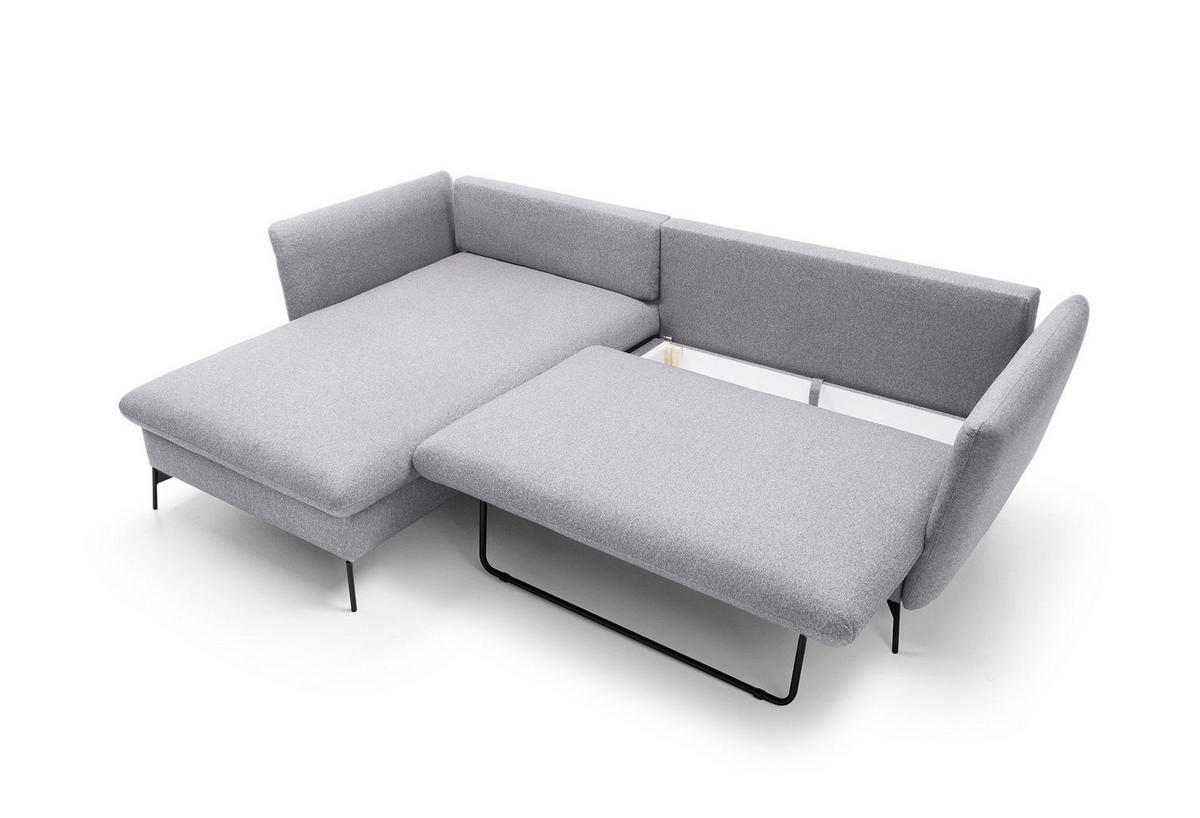 ECKSOFA FERRO Grau Geflochtener Stoff mit Schlaffunktion - Grau, Holz (258/167cm) - MASSENO