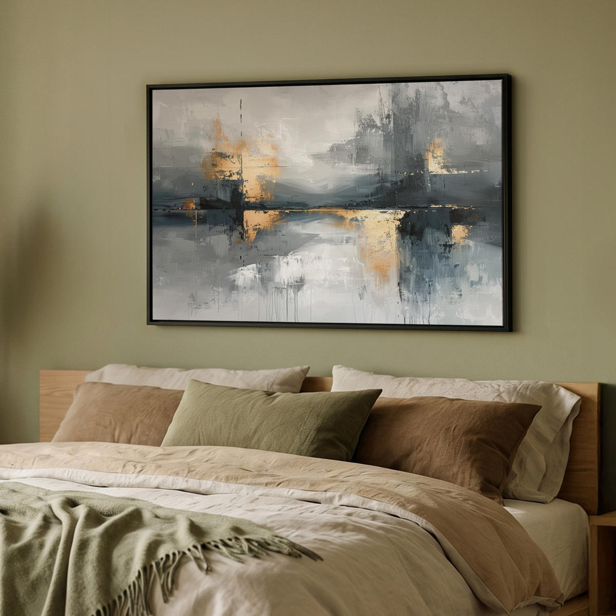 LEINWAND Bilder mit Rahmen - Kunst - Grau - Gold - Abstrakt - 90x60 - Dunkelgrau, Textil (90/60cm) - MuchoWow