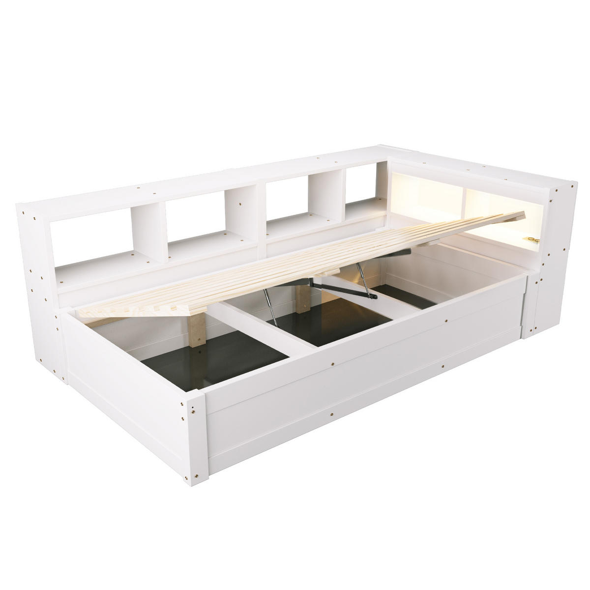 STAURAUMBETT 90/200 cm DE-32619 mit LED und Stauraum Weiß - Weiß, Holzwerkstoff (90/200cm) - ComfortXL