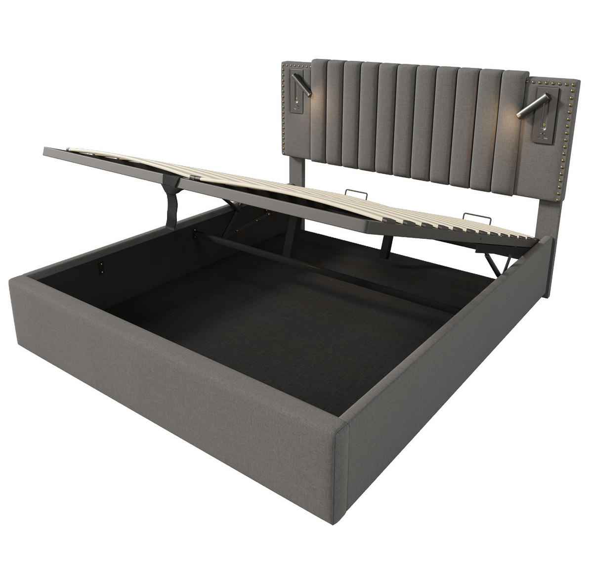 POLSTERBETT 160/200 cm Grau aus Baumwolle mit Bettkasten - Grau, Textil (160/200cm) - OKMYHOME