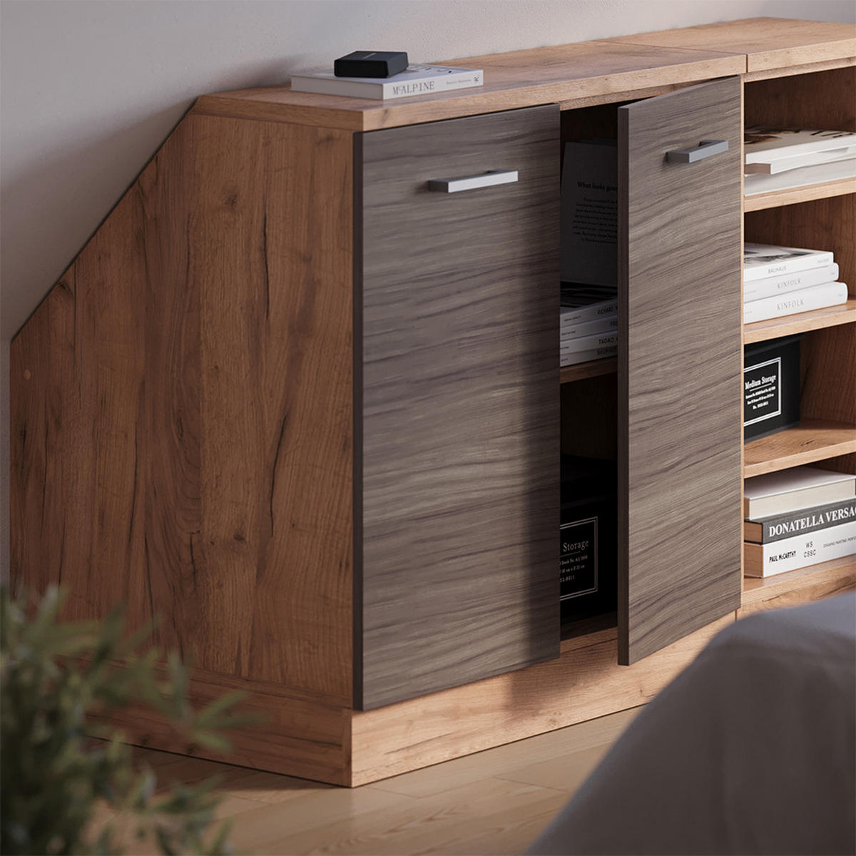 WARDROBE FOR SLOPING CEILING Rion Plemenita Siva 80 x 81.6 cm s 2 vrata, korpus ormara dubine 60 cm - hrast medunac/siva, drvni materijal (80/83.8/60cm) - Vicco