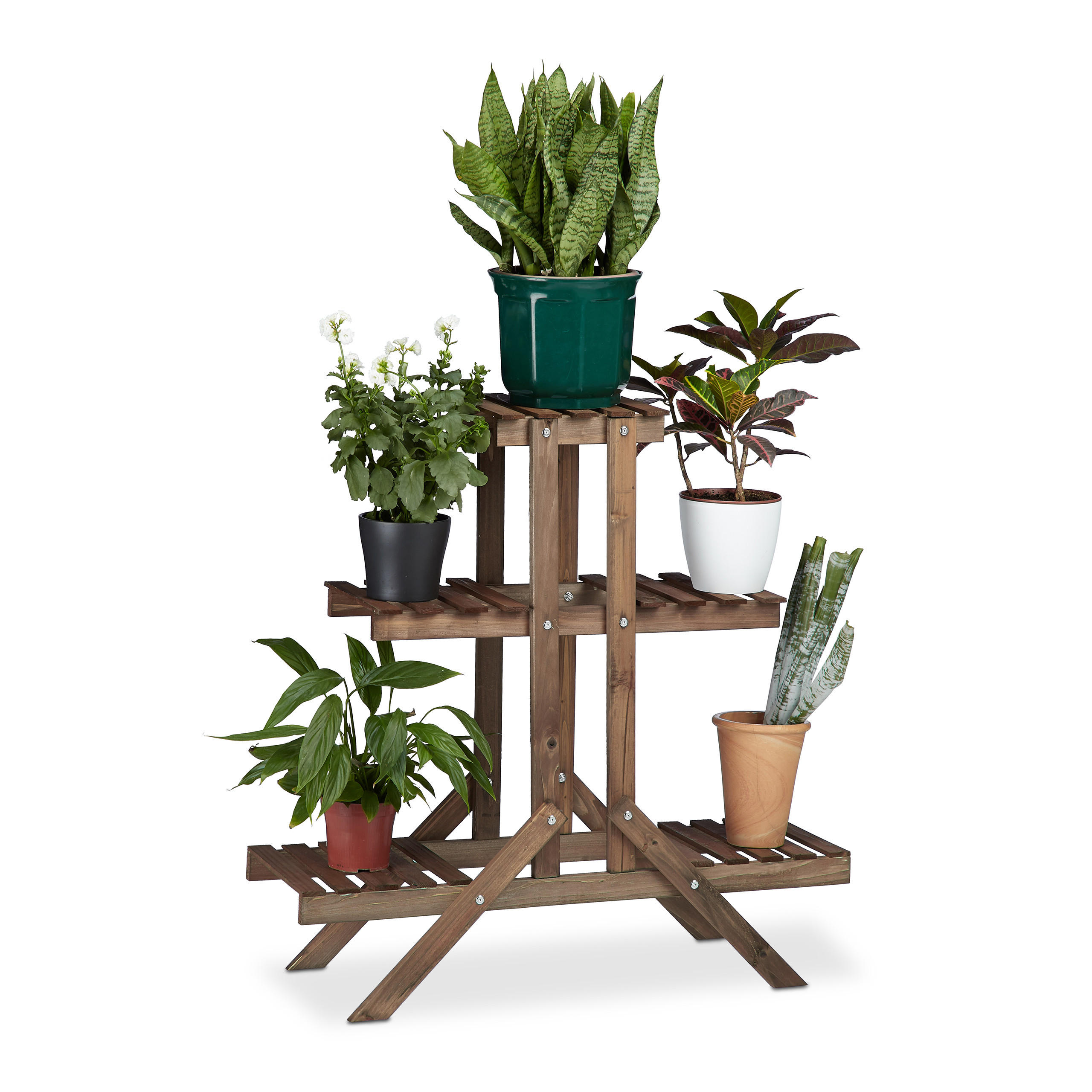 BLUMENTREPPE - Dunkelbraun, Holz (83/82.5/28.5cm) - Relaxdays