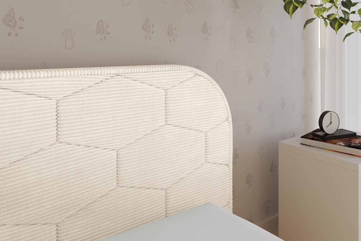 EINZELLBETT Jugendbett mit Bettkasten und Matratze H3/H4, Links - JAXY 90x200 Beige - Creme, Holzwerkstoff/Textil (90/200cm) - ALTDECOR