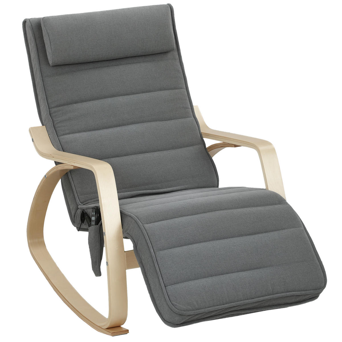 SCHAUKELSTUHL Schaukelsessel mit Massagefunktion, Kopfstütze, Fußstütze, Grau - Naturfarben/Grau, Holz/Textil (67/92/106cm) - HOMCOM