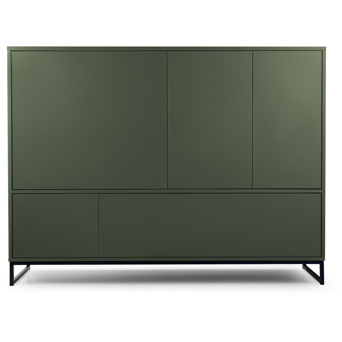 KOMMODE Giana mit 5 Türen, 160 cm, Flaschengrün - Dunkelgrün/Schwarz, Holzwerkstoff (160/120/45cm) - Beautysofa