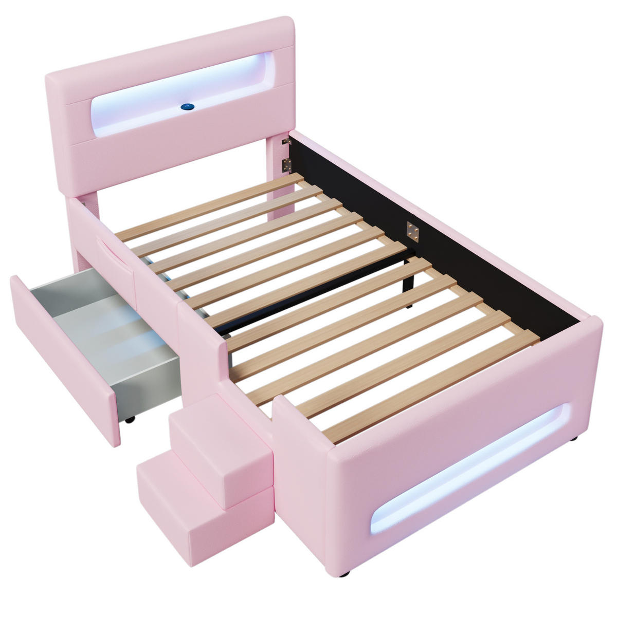 BETT mit Schublade und LED 90x200 cm PU Rosa - Pink, Holzwerkstoff (90/200cm) - Beauniv