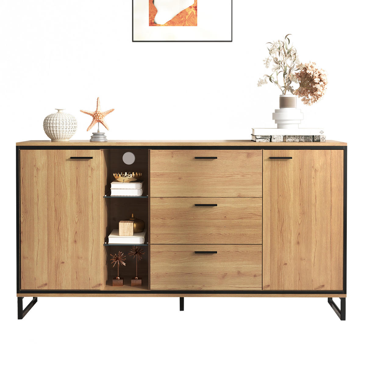 SIDEBOARD Holzoptik 3 Schubladen - Naturfarben, Holzwerkstoff (160/85/40cm) - LEBENLANG