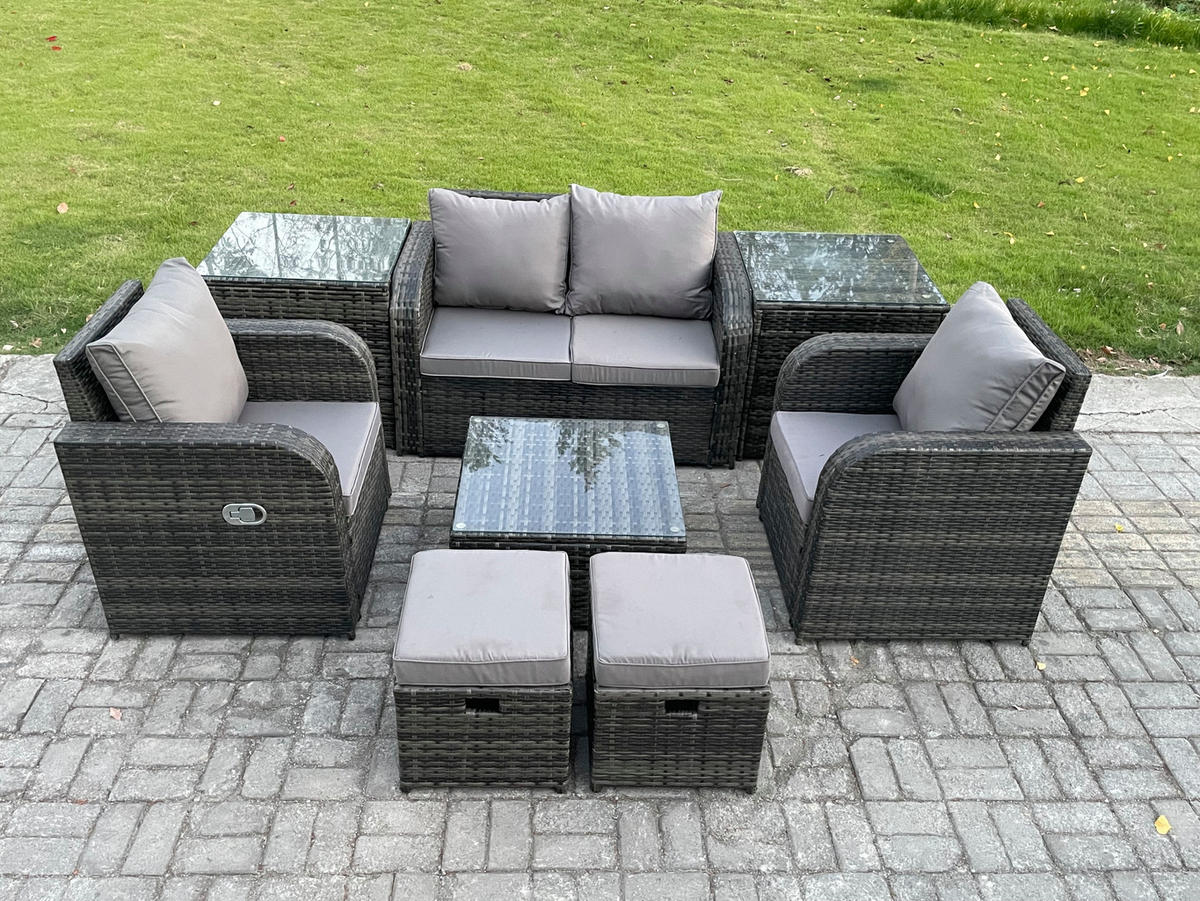 LOUNGESOFA-SET Polyrattan Dunkelgrau 6-Sitzer - Dunkelgrau, Metall - Fimous