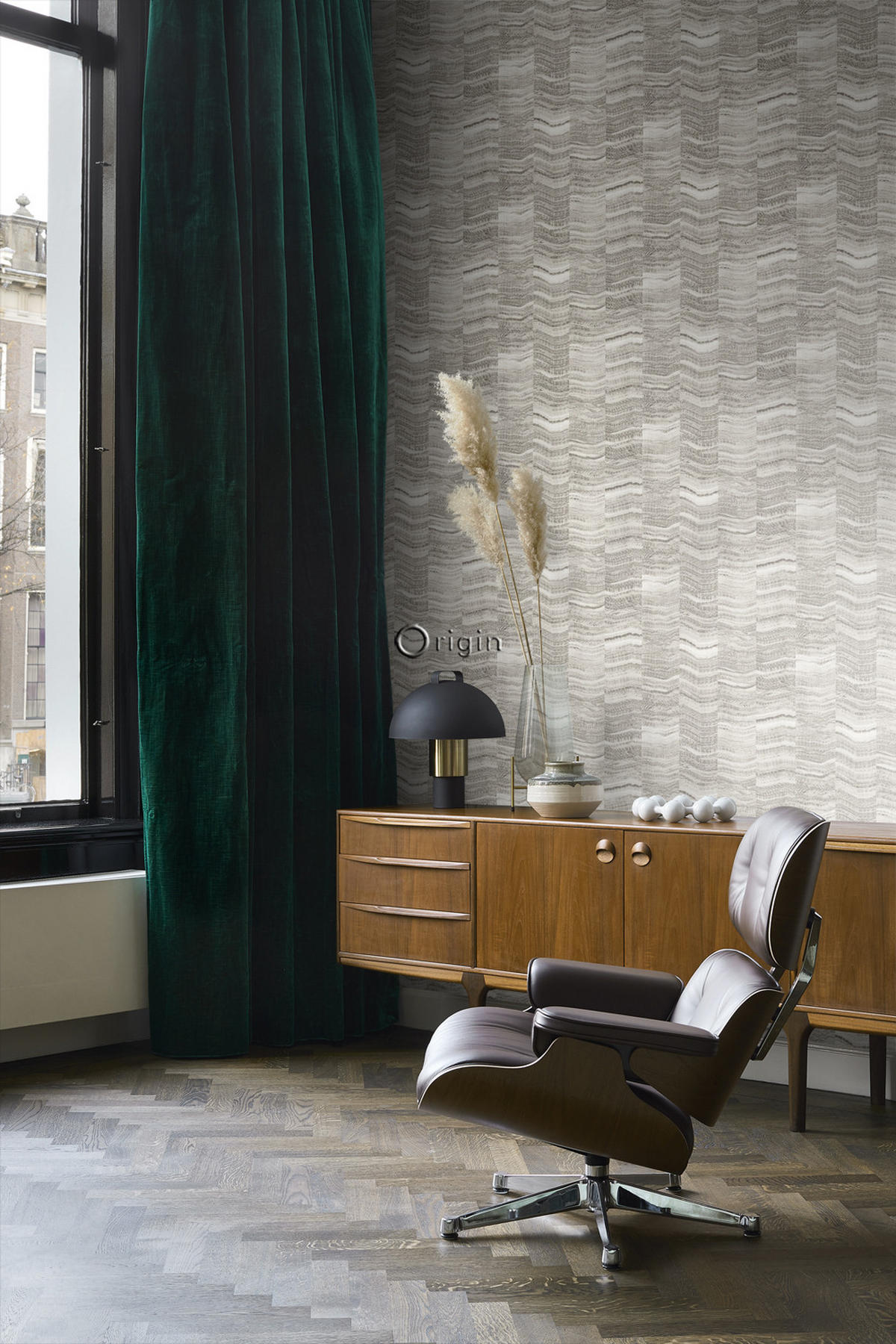 TAPETE Zick-Zack-Mamorstreifen 53 cm x 10.05 m - Grau, Papier (53/1000cm) - Origin Wallcoverings