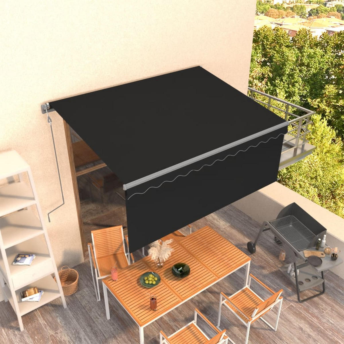 MARKISE Automatisch Einziehbar mit Volant 3x2,5 m Anthrazit - Anthrazit, Metall (300/1/3cm) - furnicato