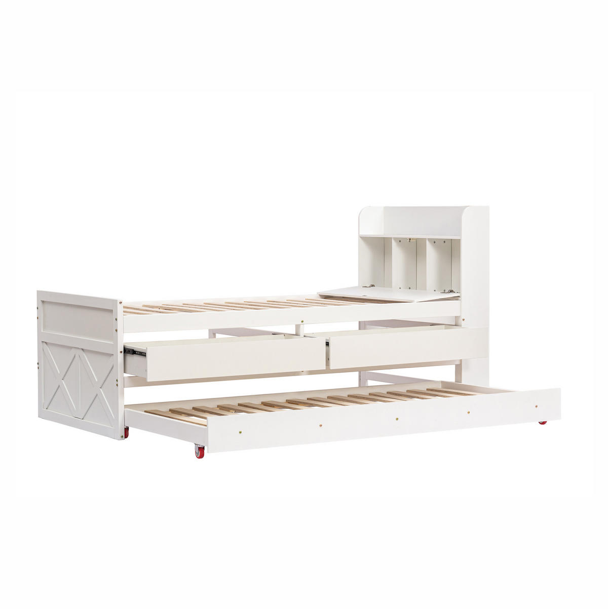 KREVET 190/90 cm s pomoćnim izvlačnim ležajem, ladicama i USB priključkom, Bijela - bijela, drvni materijal (90/200cm) - Redom