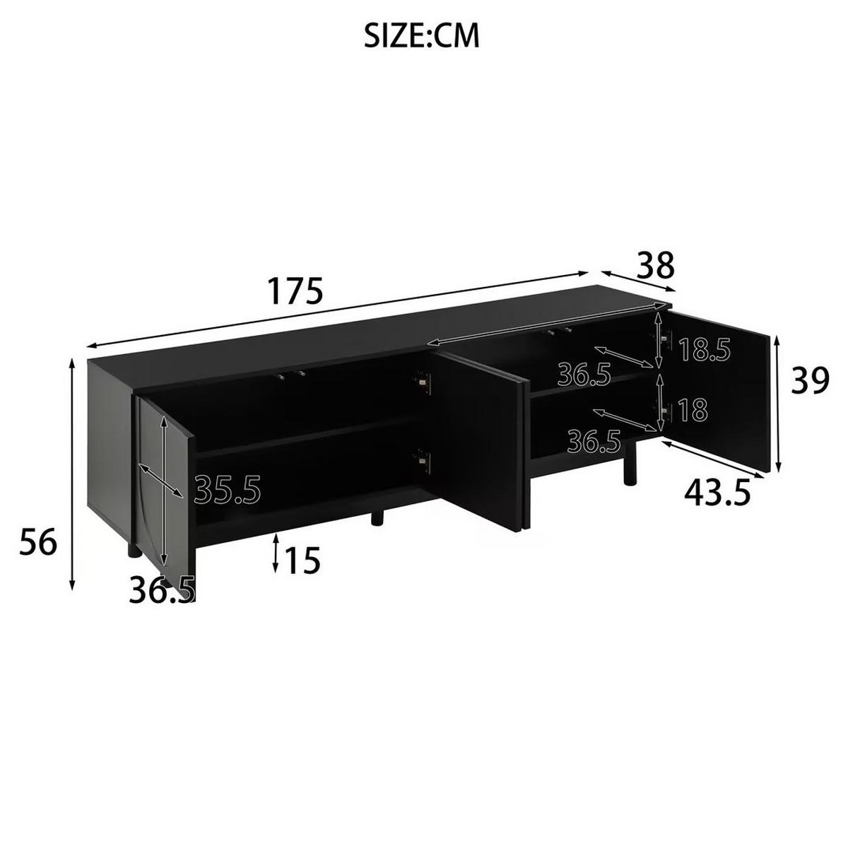 LOWBOARD 175/38/56 cm Schwarz aus MDF und Spanplatte mit Push-to-Open - Schwarz, Holzwerkstoff (38/56/175cm) - OKMYHOME