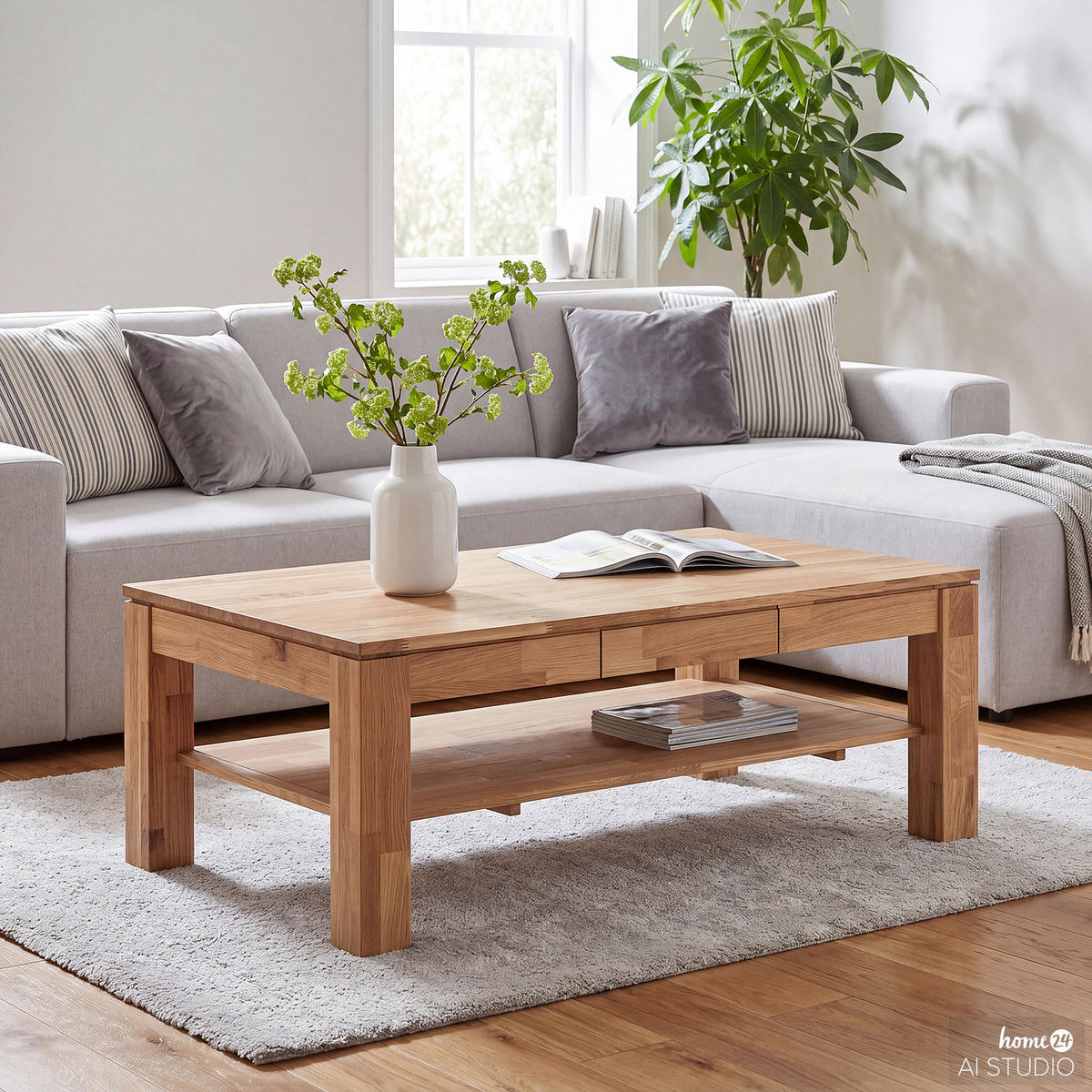 MASSIVER COUCHTISCH - Eiche - Braun, Holz/Holzwerkstoff (70/115/46cm) - home24