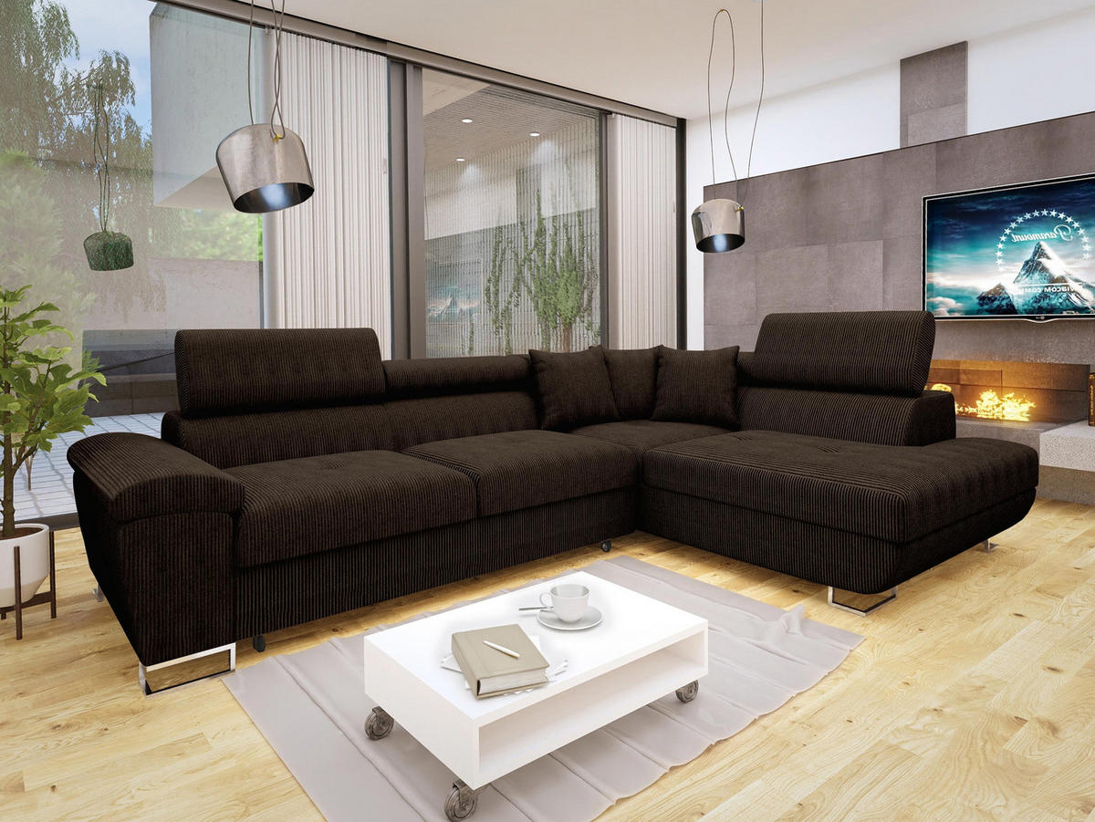 ECKSOFA Cotere Cord, Seite: Rechts - Nussbaumfarben, Holz/Textil (270/202cm) - MIRJAN24
