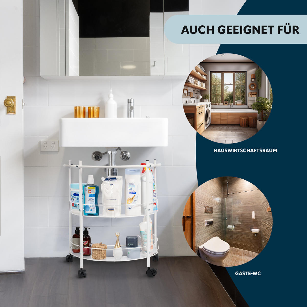 WASCHBECKENUNTERSCHRANK, weiß, Metall - Weiß, Metall (57.5/64/44.5cm) - eluno